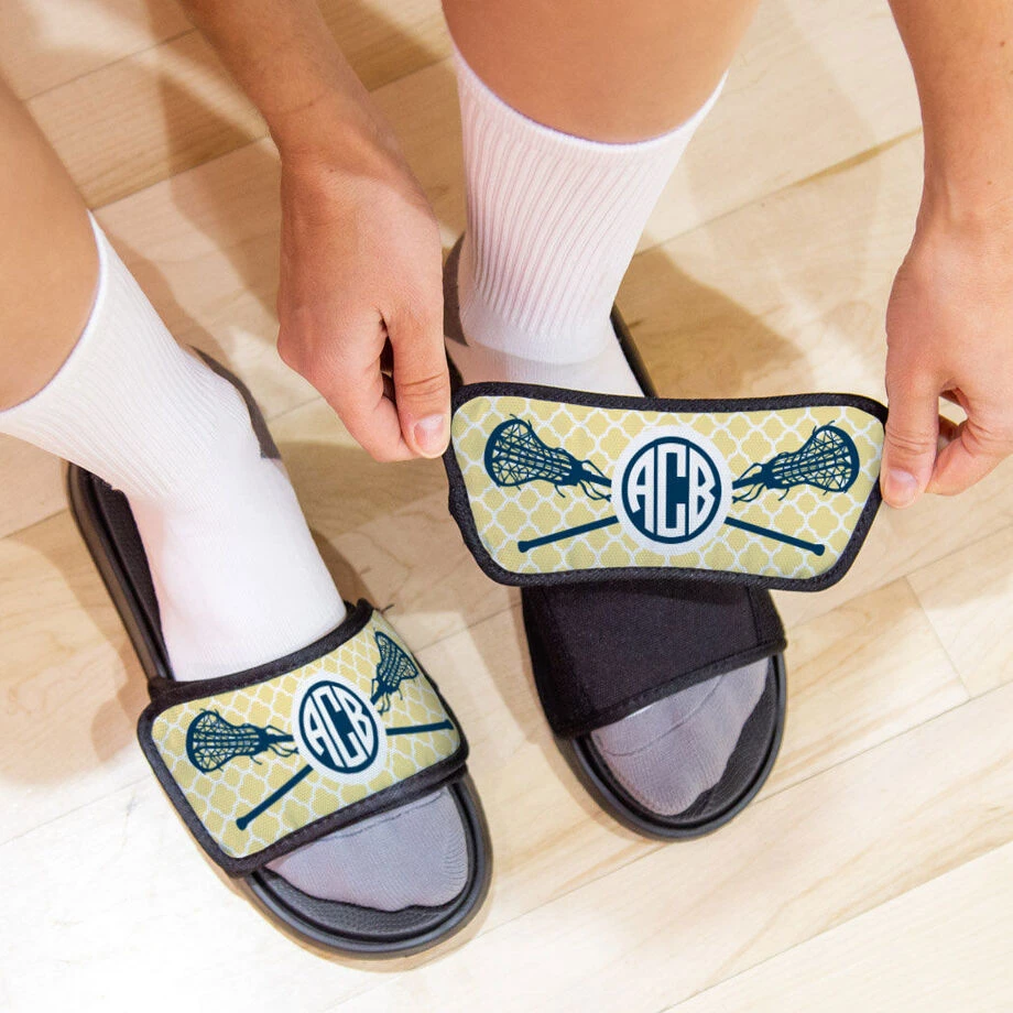 Girls Lacrosse Repwell® Sandal Straps - Personalized Monogram Sticks With Quatrefoil Pattern 3 Girls Lacrosse Repwell® Sandal Straps - Personalized Monogram Sticks With Quatrefoil Pattern - Image 3