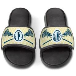 Girls Lacrosse Repwell® Slide Sandals - Personalized Monogram Sticks With Quatrefoil Pattern -Sport Play Mode lx 11314 YELLOW FRONT