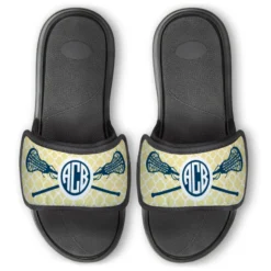 Girls Lacrosse Repwell® Slide Sandals - Personalized Monogram Sticks With Quatrefoil Pattern