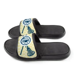 Girls Lacrosse Repwell® Slide Sandals - Personalized Monogram Sticks With Quatrefoil Pattern -Sport Play Mode lx 11314 YELLOW SIDE