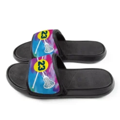Girls Lacrosse Repwell® Slide Sandals - Personalized Tie-Dye Pattern With Lacrosse Sticks -Sport Play Mode lx 11315 SIDE