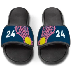 Girls Lacrosse Repwell® Slide Sandals - Stick And Number Reflected -Sport Play Mode lx 11318 NAVY FRONT