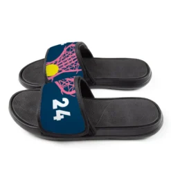 Girls Lacrosse Repwell® Slide Sandals - Stick And Number Reflected -Sport Play Mode lx 11318 NAVY SIDE