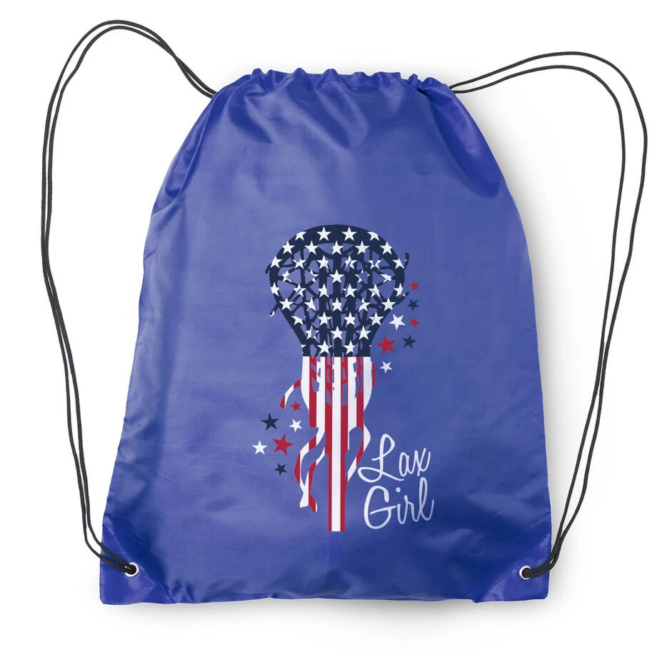 Girls Lacrosse Drawstring Backpack - Patriotic Lax Girl 2 Girls Lacrosse Drawstring Backpack - Patriotic Lax Girl - Image 2