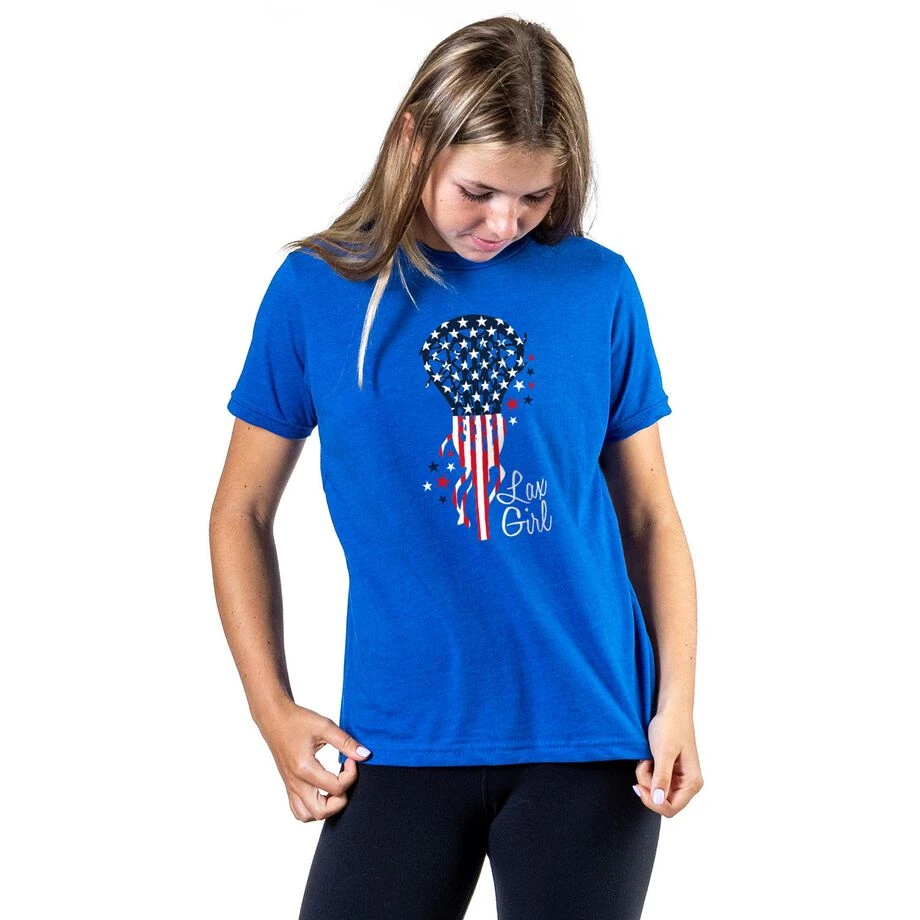 Girls Lacrosse Short Sleeve T-Shirt - Patriotic Lax Girl 2 Girls Lacrosse Short Sleeve T-Shirt - Patriotic Lax Girl - Image 2