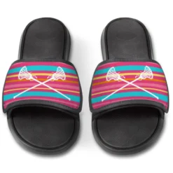 Girls Lacrosse Repwell® Slide Sandals - Crossed Sticks With Stripes 7 Girls Lacrosse Repwell® Slide Sandals - Crossed Sticks With Stripes -Sport Play Mode lx 11547 FRONT