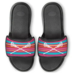 Girls Lacrosse Repwell® Slide Sandals - Crossed Sticks With Stripes