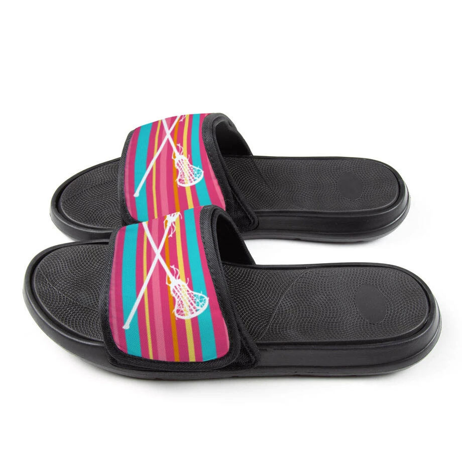 Girls Lacrosse Repwell® Slide Sandals - Crossed Sticks With Stripes 4 Girls Lacrosse Repwell® Slide Sandals - Crossed Sticks With Stripes - Image 4