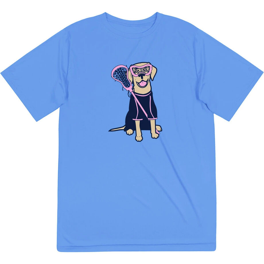 Girls Lacrosse Short Sleeve Performance Tee - Lily The Lacrosse Dog 1 Girls Lacrosse Short Sleeve Performance Tee - Lily The Lacrosse Dog