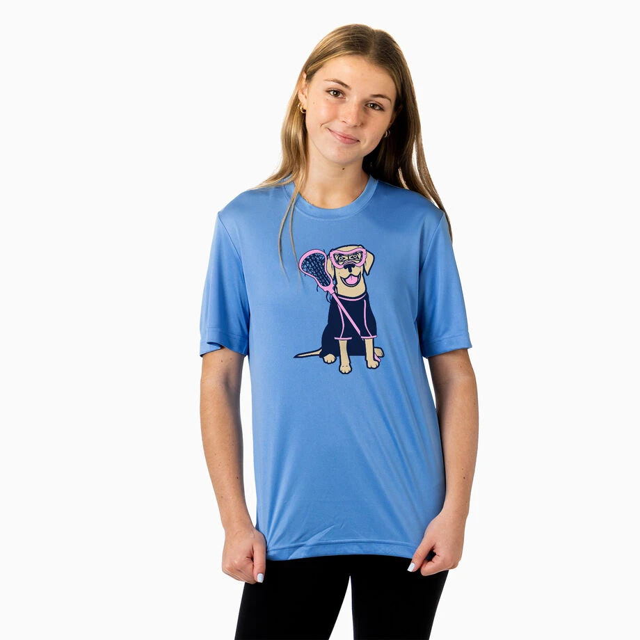 Girls Lacrosse Short Sleeve Performance Tee - Lily The Lacrosse Dog 2 Girls Lacrosse Short Sleeve Performance Tee - Lily The Lacrosse Dog - Image 2