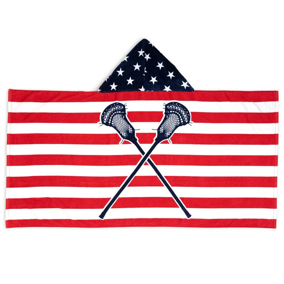 Guys Lacrosse Hooded Towel - American Flag 1 Guys Lacrosse Hooded Towel - American Flag