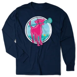 Girls Lacrosse Tshirt Long Sleeve - Lacrosse Dog With Girl Stick