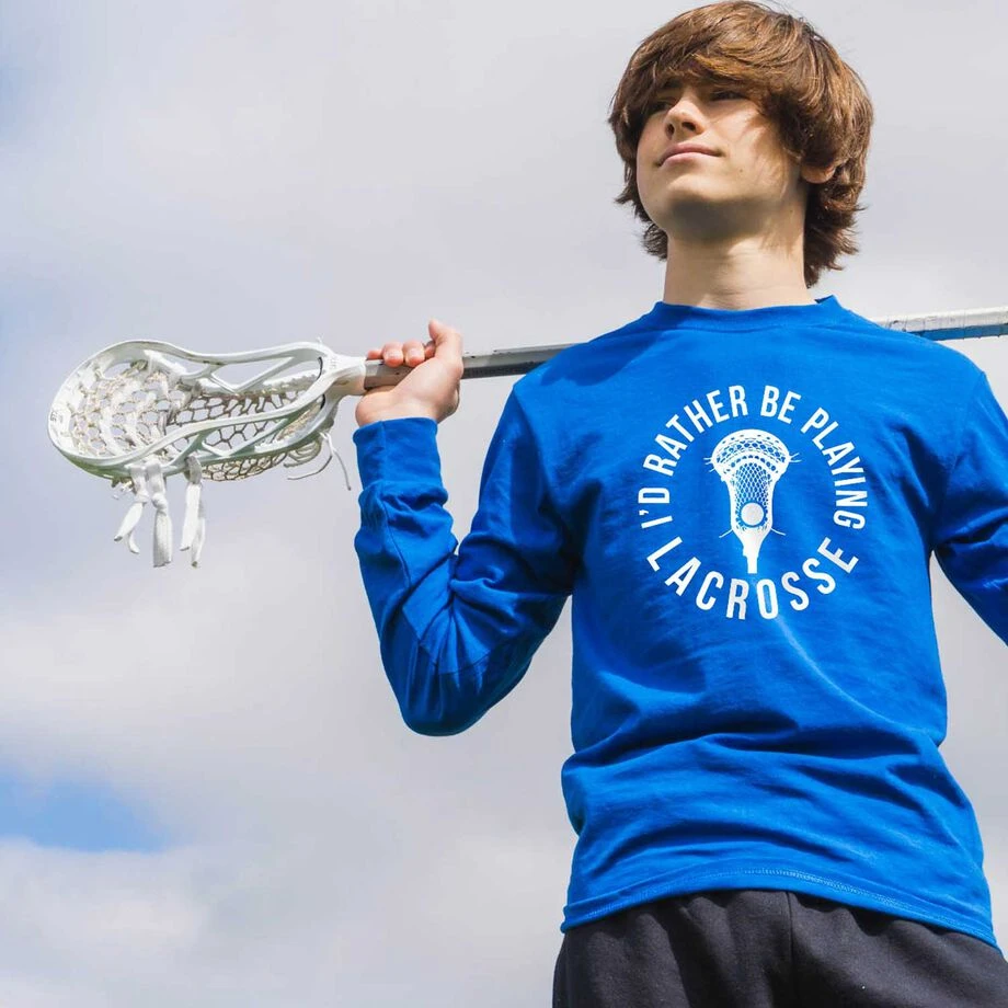 Guys Lacrosse Tshirt Long Sleeve - I'd Rather Be Playing Lacrosse 3 Guys Lacrosse Tshirt Long Sleeve - I'd Rather Be Playing Lacrosse - Image 3