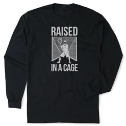 Guys Lacrosse Tshirt Long Sleeve - Raised In A Cage