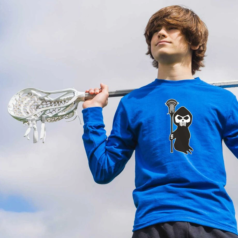 Guys Lacrosse Tshirt Long Sleeve - Lacrosse Reaper 2 Guys Lacrosse Tshirt Long Sleeve - Lacrosse Reaper - Image 2