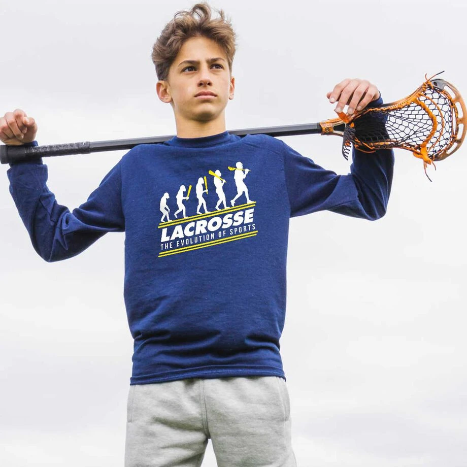 Guys Lacrosse Tshirt Long Sleeve - Evolution Of Lacrosse 2 Guys Lacrosse Tshirt Long Sleeve - Evolution Of Lacrosse - Image 2