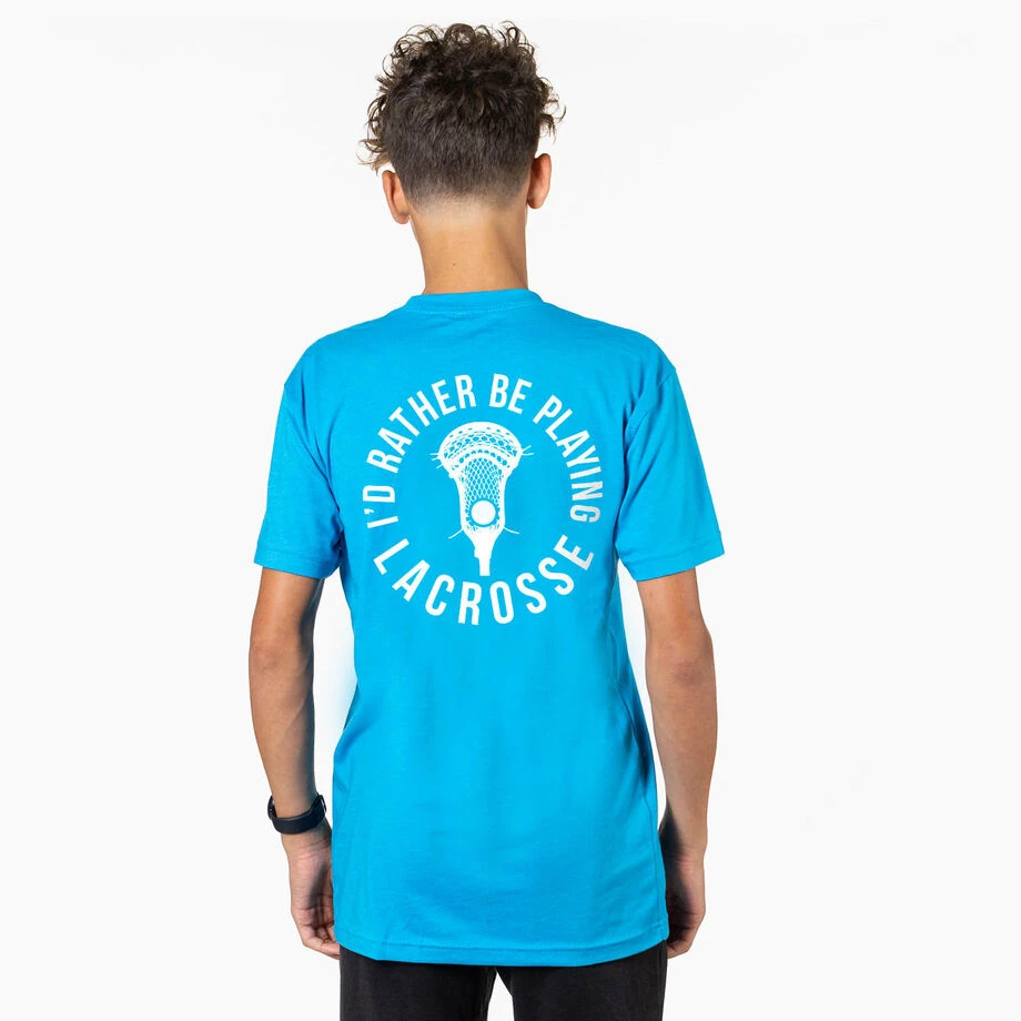 Guys Lacrosse Short Sleeve T-Shirt - I'd Rather Be Playing Lacrosse (Back Design) 2 Guys Lacrosse Short Sleeve T-Shirt - I'd Rather Be Playing Lacrosse (Back Design) - Image 2