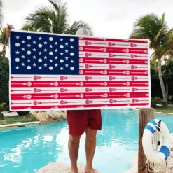 Guys Lacrosse Premium Beach Towel - Patriotic Lacrosse -Sport Play Mode lx 12293 POOL