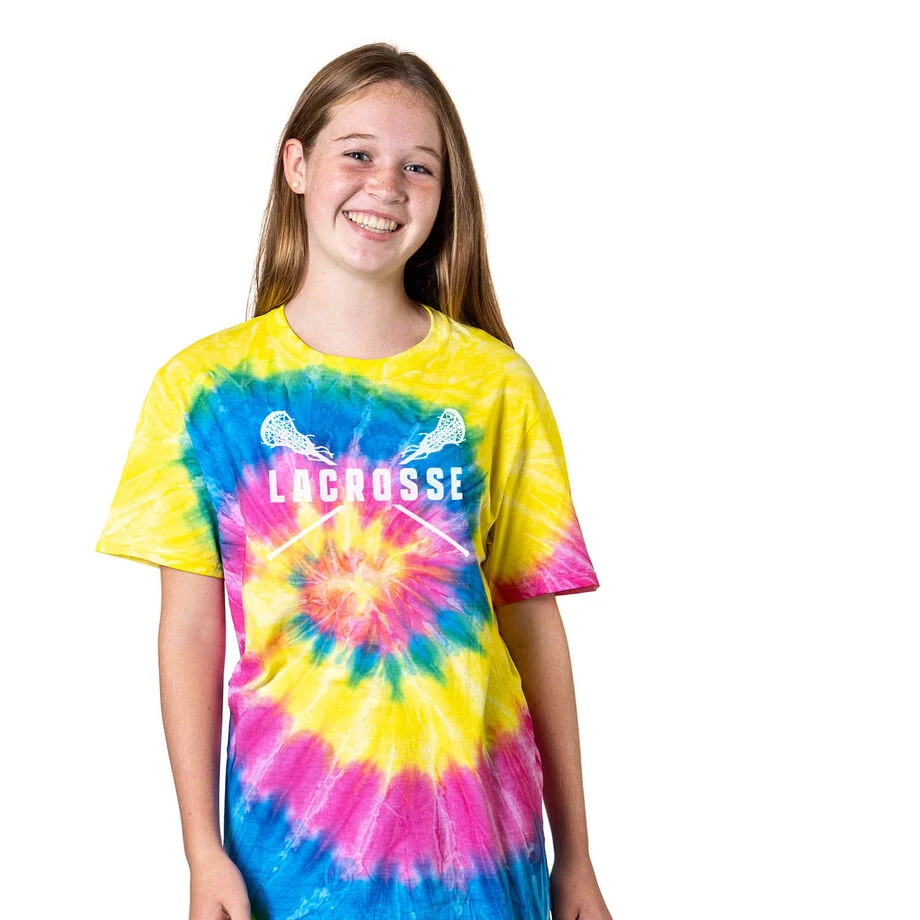 Girl's Lacrosse Short Sleeve T-Shirt - Lacrosse Girls Crossed Sticks Tie Dye 2 Girl's Lacrosse Short Sleeve T-Shirt - Lacrosse Girls Crossed Sticks Tie Dye - Image 2