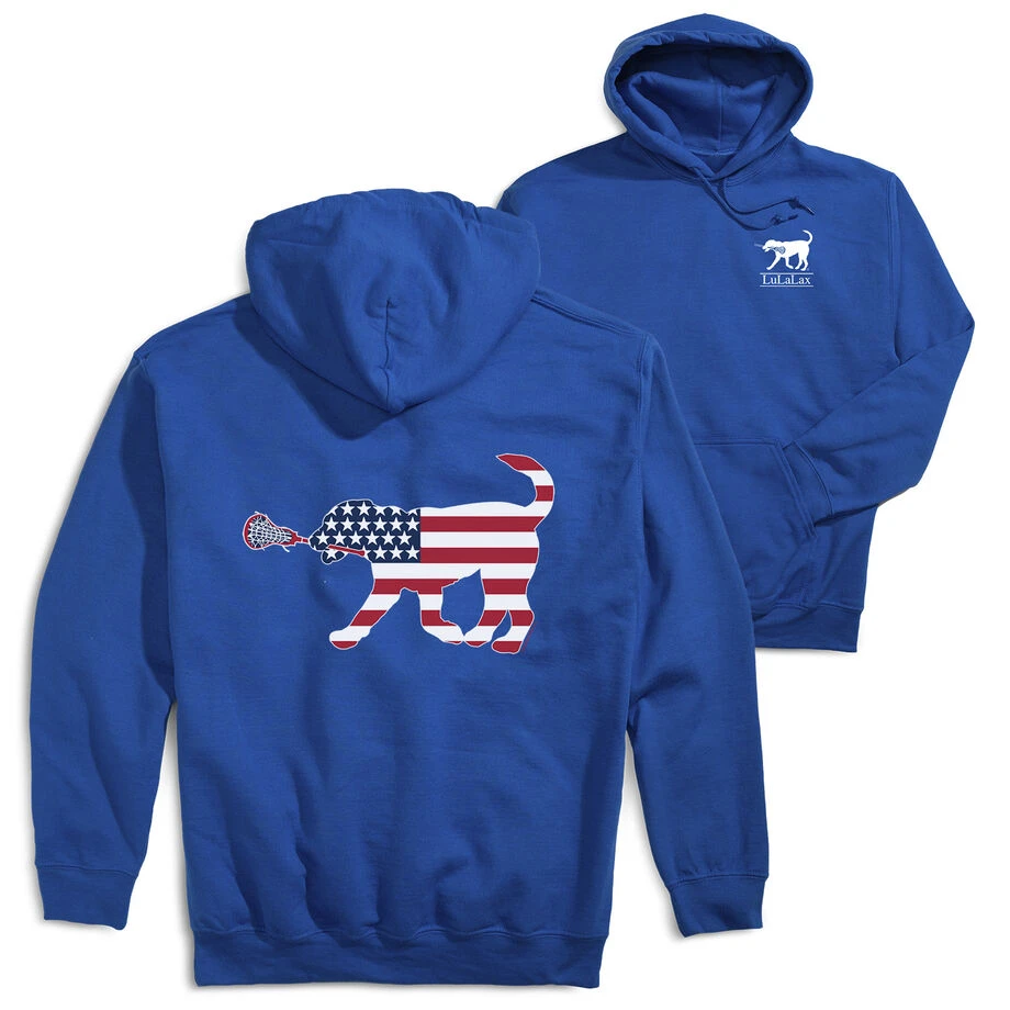 Girls Lacrosse Hooded Sweatshirt - Patriotic LuLa The Lax Dog (Back Design) 1 Girls Lacrosse Hooded Sweatshirt - Patriotic LuLa The Lax Dog (Back Design)