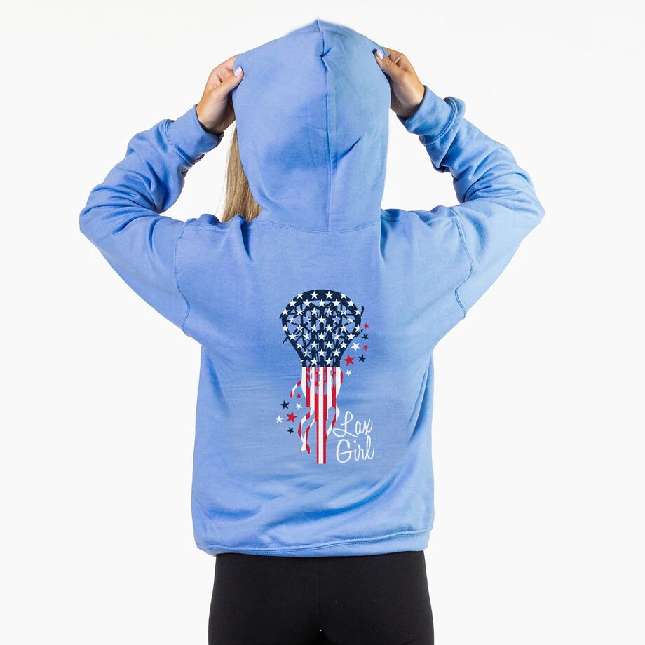 Girls Lacrosse Hooded Sweatshirt - Patriotic Lax Girl (Back Design) 2 Girls Lacrosse Hooded Sweatshirt - Patriotic Lax Girl (Back Design) - Image 2