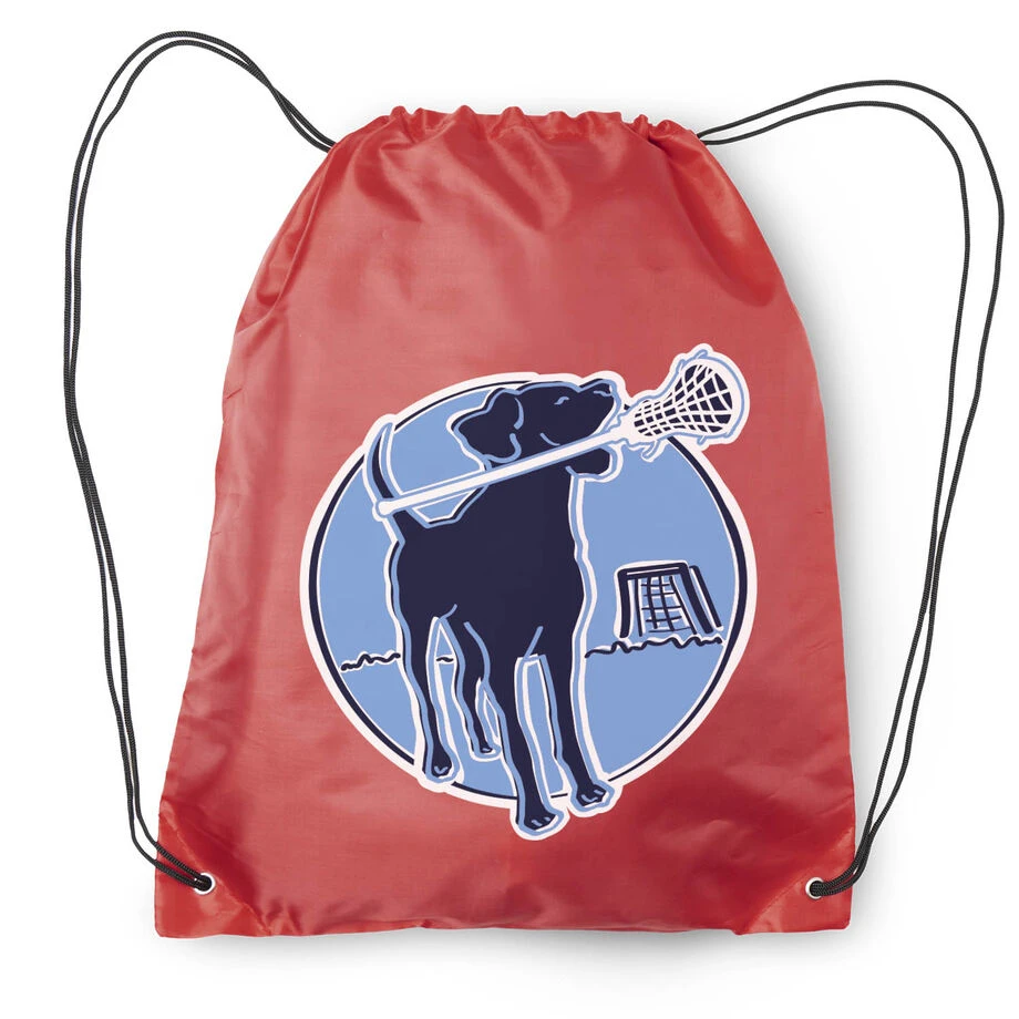 Girls Lacrosse Drawstring Backpack - Watercolor Lacrosse Dog With Girl Stick 2 Girls Lacrosse Drawstring Backpack - Watercolor Lacrosse Dog With Girl Stick - Image 2