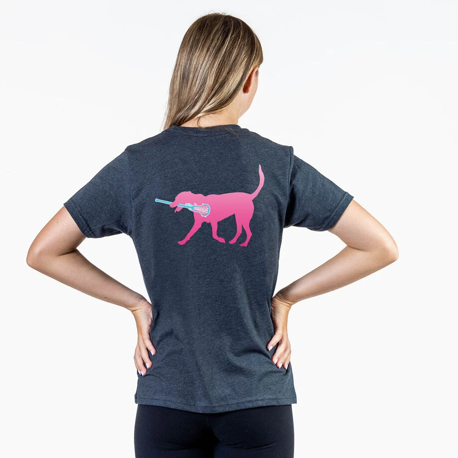 Girls Lacrosse Short Sleeve T-Shirt - LuLa The Lax Dog (Pink) (Back Design) 2 Girls Lacrosse Short Sleeve T-Shirt - LuLa The Lax Dog (Pink) (Back Design) - Image 2