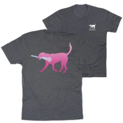 Girls Lacrosse Short Sleeve T-Shirt - LuLa The Lax Dog (Pink) (Back Design)