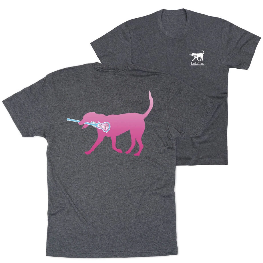 Girls Lacrosse Short Sleeve T-Shirt - LuLa The Lax Dog (Pink) (Back Design) 1 Girls Lacrosse Short Sleeve T-Shirt - LuLa The Lax Dog (Pink) (Back Design)