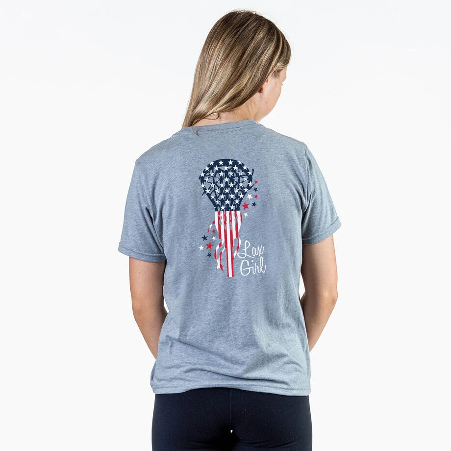 Girls Lacrosse Short Sleeve T-Shirt - Patriotic Lax Girl (Back Design) 2 Girls Lacrosse Short Sleeve T-Shirt - Patriotic Lax Girl (Back Design) - Image 2