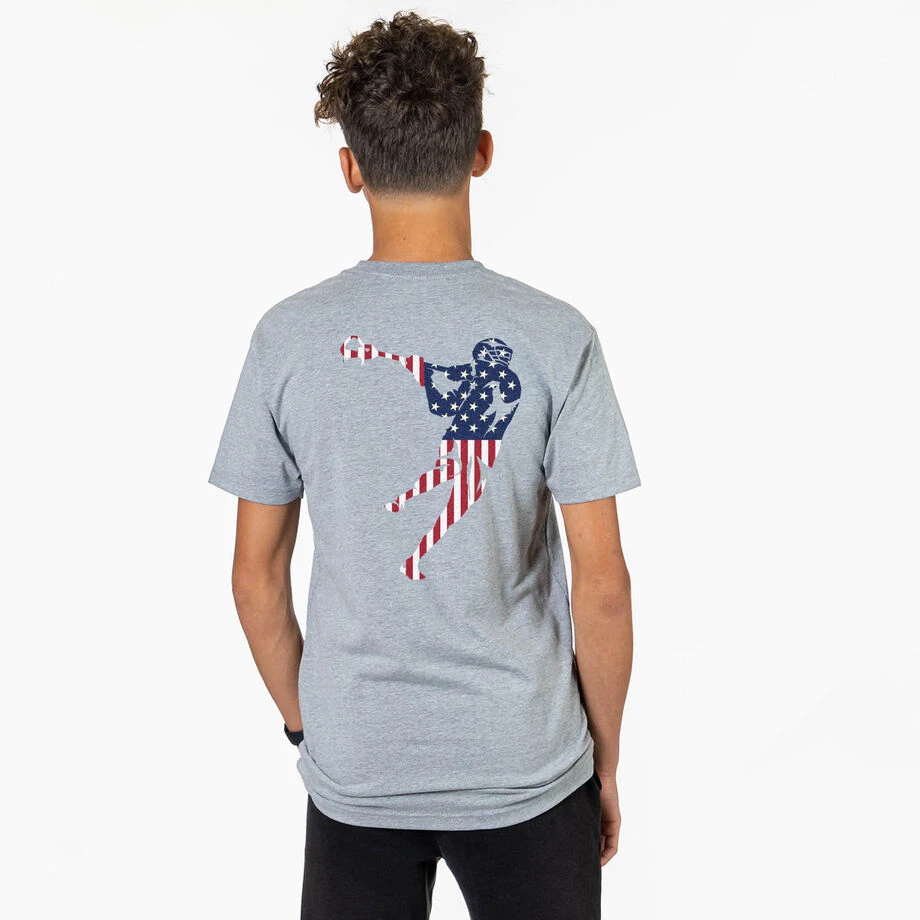 Guys Lacrosse Short Sleeve T-Shirt - American Flag Silhouette (Back Design) 2 Guys Lacrosse Short Sleeve T-Shirt - American Flag Silhouette (Back Design) - Image 2