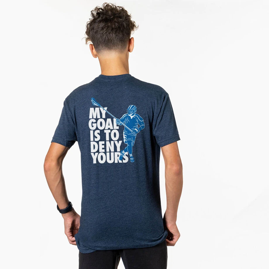 Guys Lacrosse Short Sleeve T-Shirt - My Goal Is To Deny Yours Defenseman (Back Design) 2 Guys Lacrosse Short Sleeve T-Shirt - My Goal Is To Deny Yours Defenseman (Back Design) - Image 2