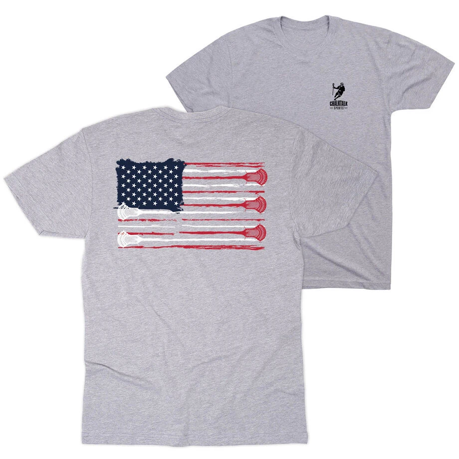 Guys Lacrosse Short Sleeve T-Shirt - American Flag (Back Design) 1 Guys Lacrosse Short Sleeve T-Shirt - American Flag (Back Design)