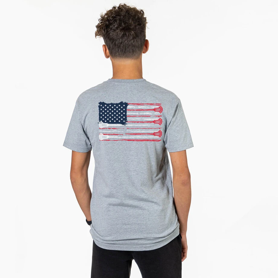 Guys Lacrosse Short Sleeve T-Shirt - American Flag (Back Design) 2 Guys Lacrosse Short Sleeve T-Shirt - American Flag (Back Design) - Image 2