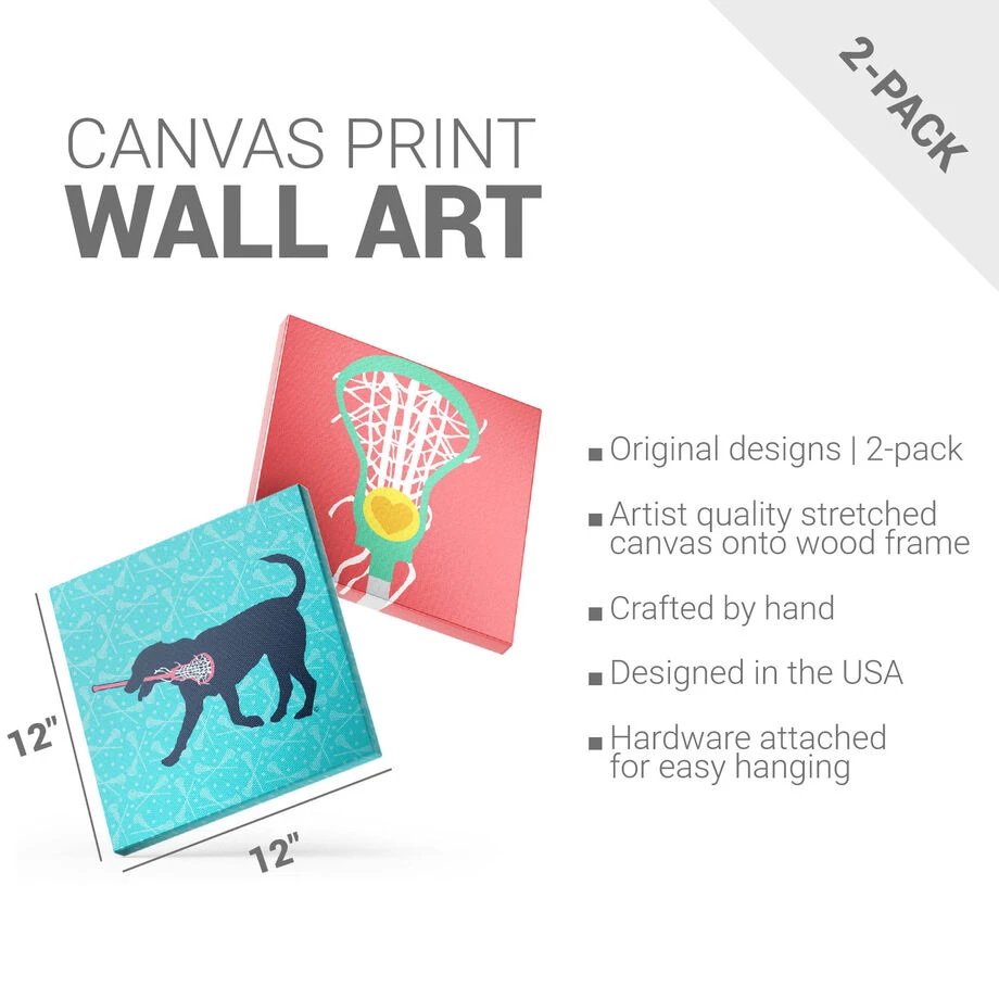 Girls Lacrosse Canvas Wall Art - Lula The Lax Dog - 2 Piece Set 2 Girls Lacrosse Canvas Wall Art - Lula The Lax Dog - 2 Piece Set - Image 2