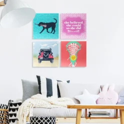 Girls Lacrosse Canvas Wall Art - Lula The Lax Dog - 4 Piece Set -Sport Play Mode lx 12696 LIFESTYLE