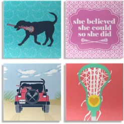Girls Lacrosse Canvas Wall Art - Lula The Lax Dog - 4 Piece Set