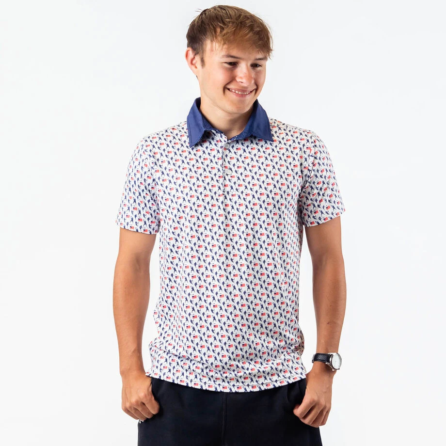 Guys Lacrosse Short Sleeve Polo Shirt - Patriotic 2 Guys Lacrosse Short Sleeve Polo Shirt - Patriotic - Image 2