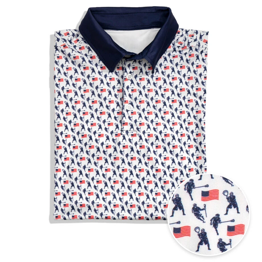 Guys Lacrosse Short Sleeve Polo Shirt - Patriotic 1 Guys Lacrosse Short Sleeve Polo Shirt - Patriotic