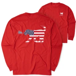 Girls Lacrosse Tshirt Long Sleeve - Patriotic Lula The Lax Dog (Back Design)