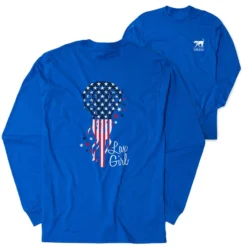 Girls Lacrosse Tshirt Long Sleeve - Patriotic Lax Girl (Back Design)