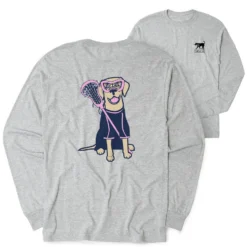 Girls Lacrosse Tshirt Long Sleeve - Lily The Lacrosse Dog (Back Design)