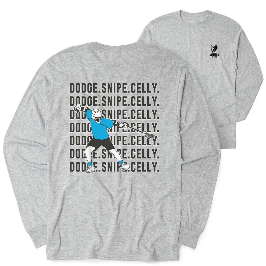 Guys Lacrosse Tshirt Long Sleeve - Dodge Snipe Celly (Back Design) 1 Guys Lacrosse Tshirt Long Sleeve - Dodge Snipe Celly (Back Design)