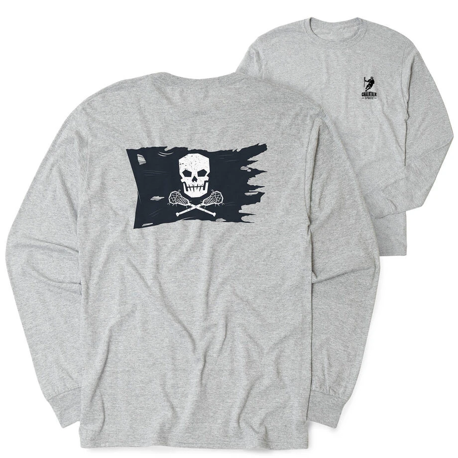Guys Lacrosse T-Shirt Long Sleeve - Lax Pirate Flag (Back Design) 1 Guys Lacrosse T-Shirt Long Sleeve - Lax Pirate Flag (Back Design)