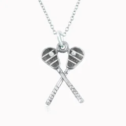 Silver Crossed Lacrosse Sticks Necklace