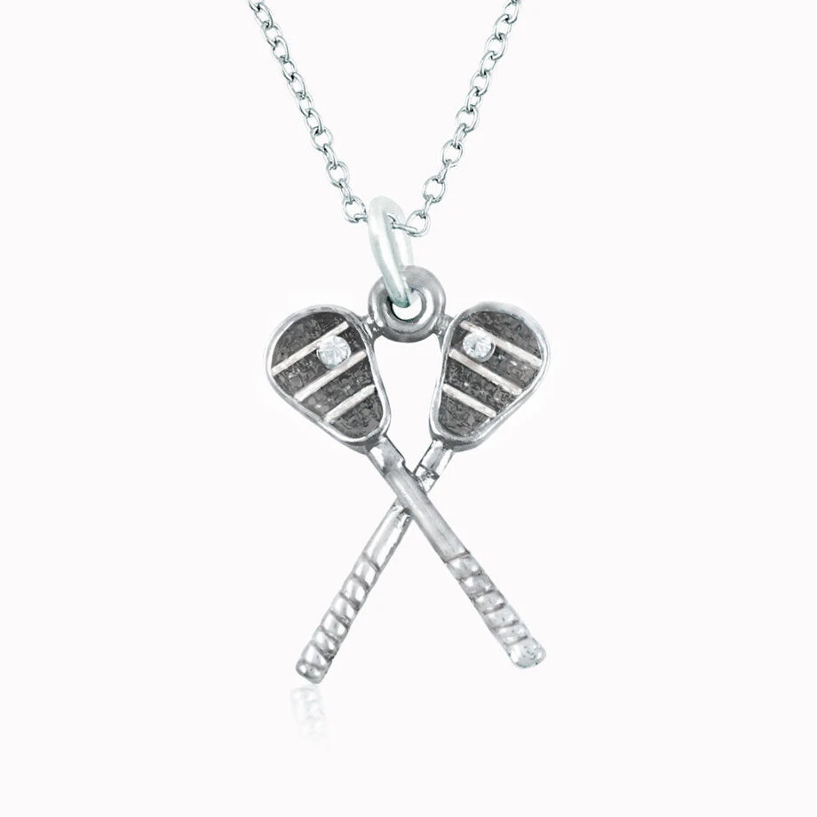 Silver Crossed Lacrosse Sticks Necklace 1 Silver Crossed Lacrosse Sticks Necklace
