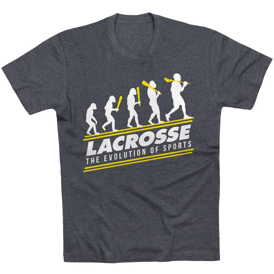 Guys Lacrosse Short Sleeve T-Shirt - Evolution Of Lacrosse 1 Guys Lacrosse Short Sleeve T-Shirt - Evolution Of Lacrosse