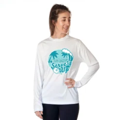 Pickleball Long Sleeve Performance Tee - Serve's Up -Sport Play Mode pb 00074 WHITE FEMALE