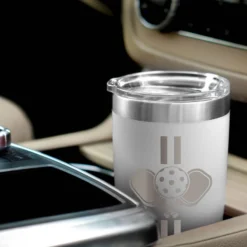 Pickleball 20 Oz. Double Insulated Tumbler - Cross Court -Sport Play Mode pb 00118 WHITE CAR