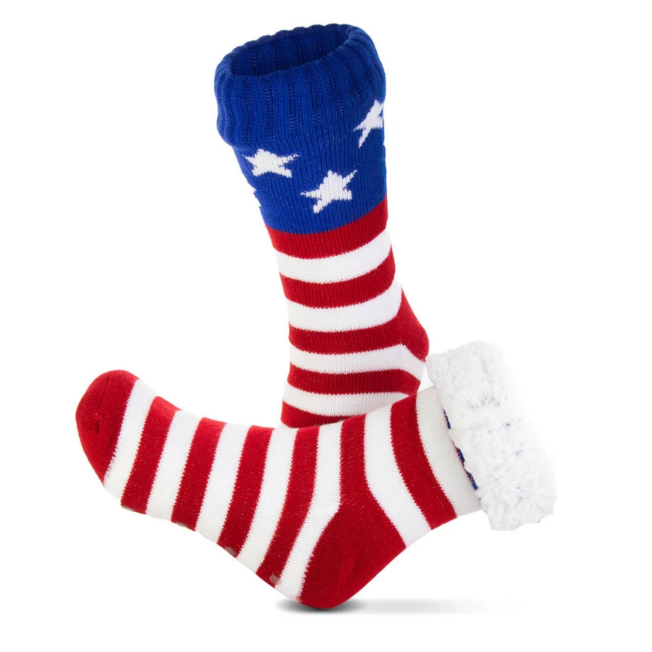 Patriotic Slipper Socks With Sherpa Lining 1 Patriotic Slipper Socks With Sherpa Lining